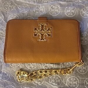 Tory Burch Tan Leather Wallet with Gold Chain